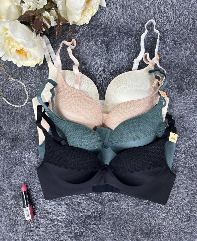 Günlük Kullanım Lazer Kesim Push-up Destekli Yumuşak Sütyen (Ekru, Pudra, Siyah, Yeşil) Siyah - 95B