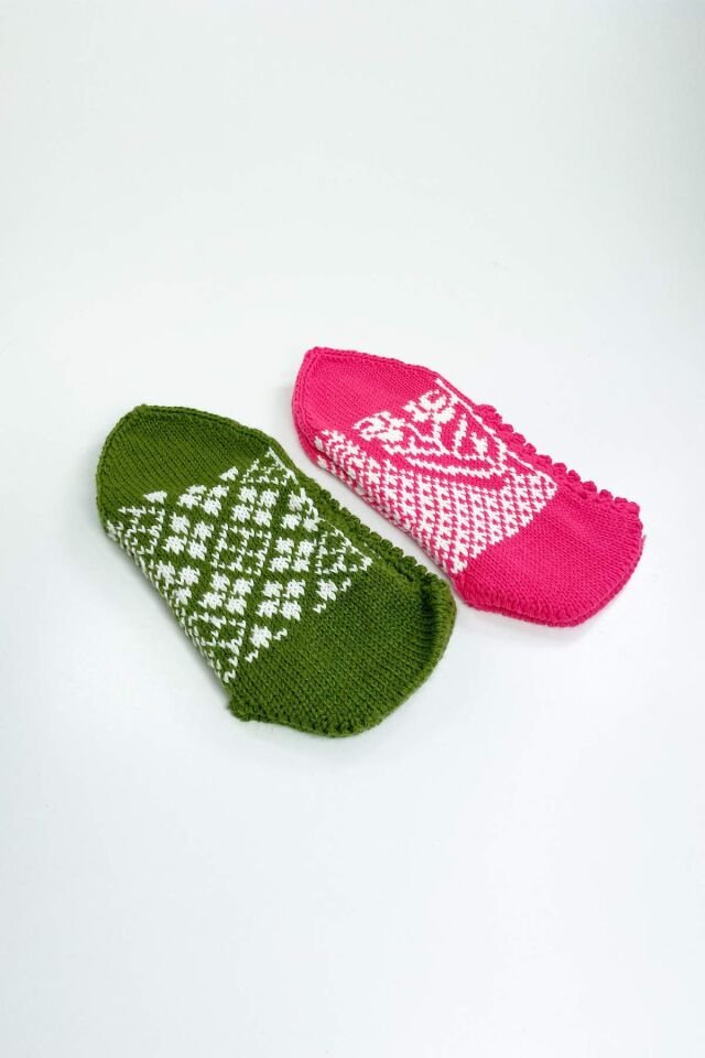 2 Çift El Örgüsü Kışlık Şık Kadın Yün Patik Set 8 36-40