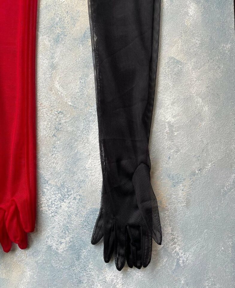 Lilith Kadın Transparan Tül Eldiven - Intive Özel Üretim Kırmızı - S/M