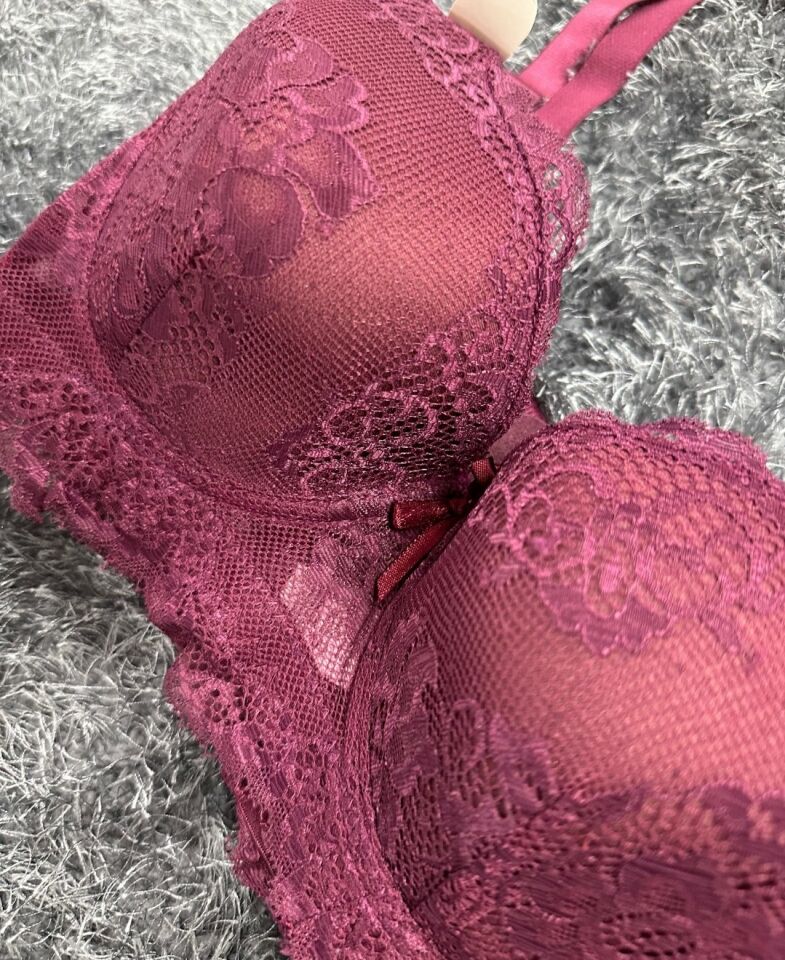 Dantelli C Cup Destekli Push-up 3 Kademe Kopçalı Üstün Kalite Sütyen Mürdüm - 90C