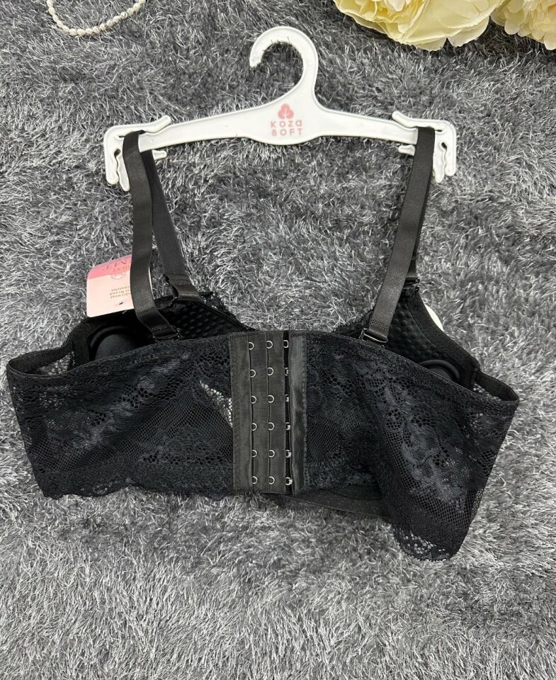 Dantelli C Cup Destekli Push-up 3 Kademe Kopçalı Üstün Kalite Sütyen Siyah - 85C