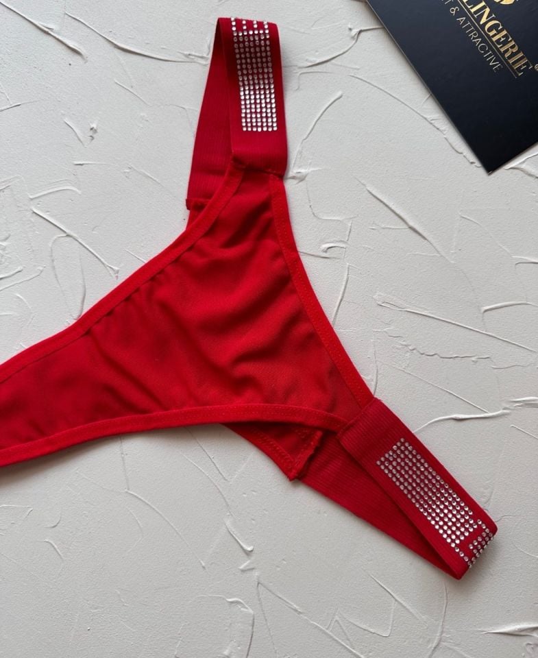 Feel Love Yanları Parlak Taşlı Esnek Rahat Tanga -1017 Kırmızı - Tek Ebat