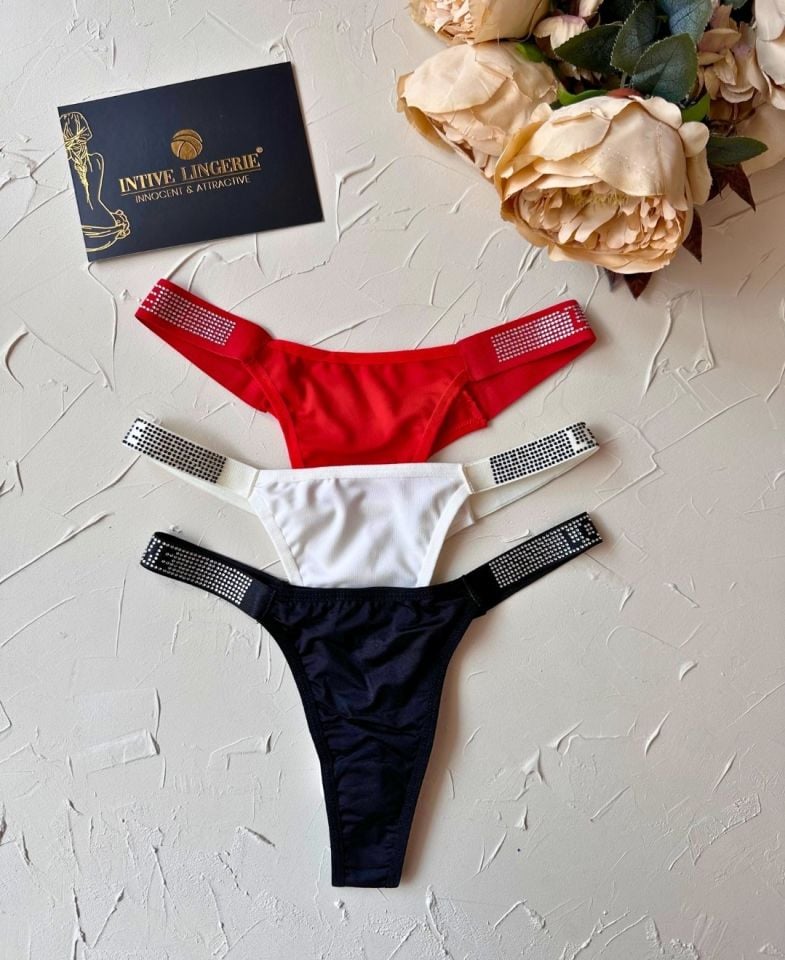 Feel Love Yanları Parlak Taşlı Esnek Rahat Tanga -1017 Kırmızı - Tek Ebat