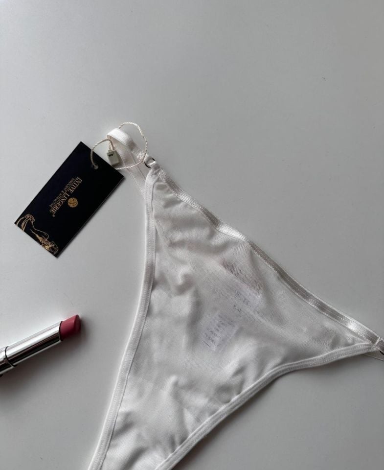 Valerie Arkası 'Sexy' Yazılı Ağı Pamuklu Tül Tanga - Limited Beyaz - L/XL