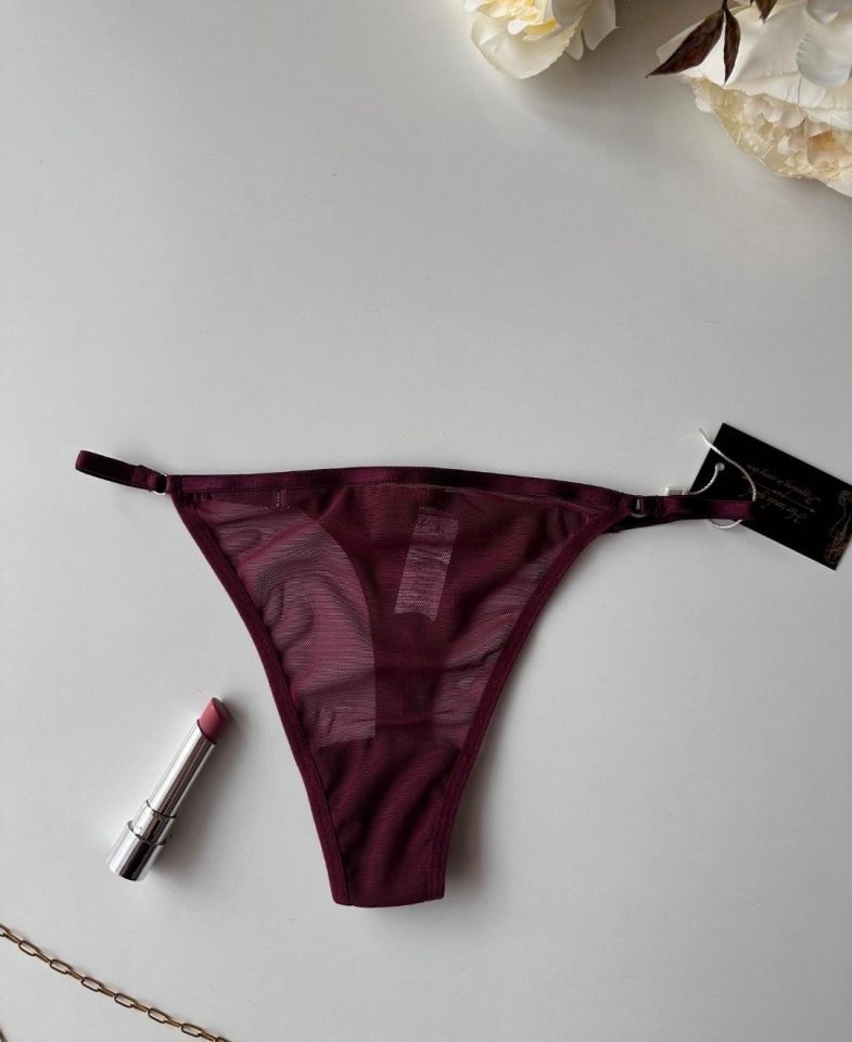 Valerie Arkası 'Pink' Yazılı Ağı Pamuklu Tül Tanga - Limited Beyaz - S/M