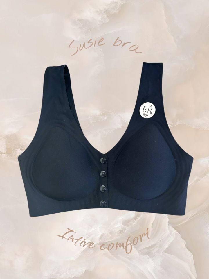 Susie Önü 4 Düğmeli Açılabilen Üstün Kalite Dikişsiz Lazer Balensiz Sütyen (Emziren Anneler) Siyah - 75B