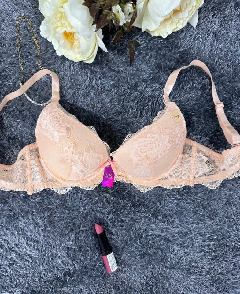Intive Bride Dantelli Balenli Boş Cup Günlük Kullanım/Fantezi Tek Sütyen (Pudra- Ekru)-1234 Pudra  - 85B