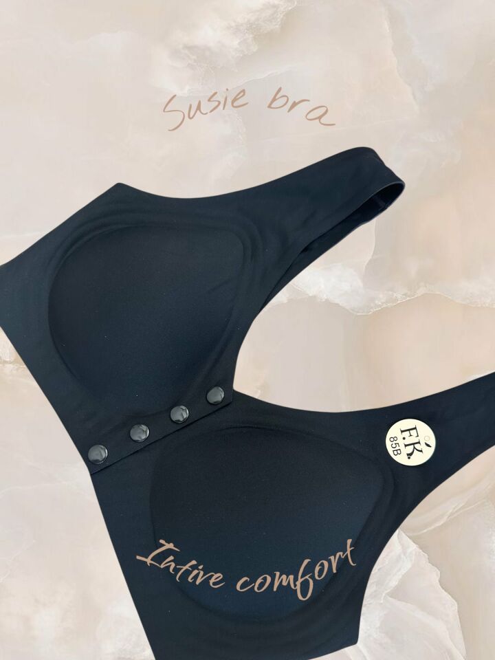 Susie Önü 4 Düğmeli Açılabilen Üstün Kalite Dikişsiz Lazer Balensiz Sütyen (Emziren Anneler) Siyah - 90B