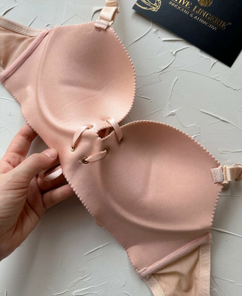 Alice İthal Balensiz Push-up Çiçek Desenli Önden Kurdeleli Sütyen Pudra  - 75B