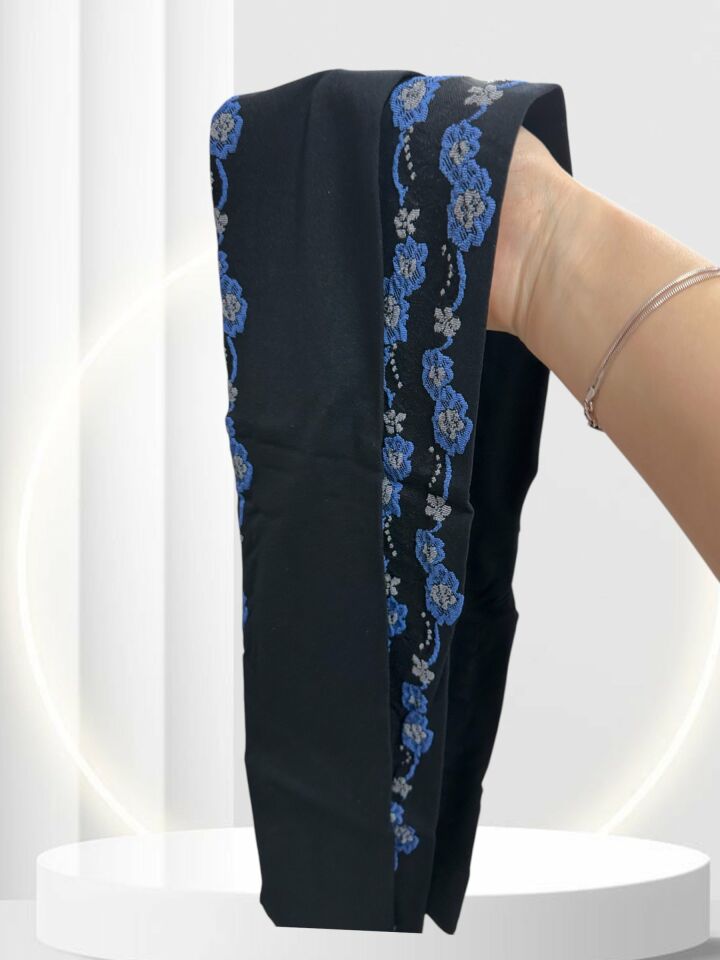 Pierre Cardin Paris Ange 70 Den Siyah Mavi Çiçek Nakışlı Şık Külotlu Çorap Siyah/Mavi - L/XL