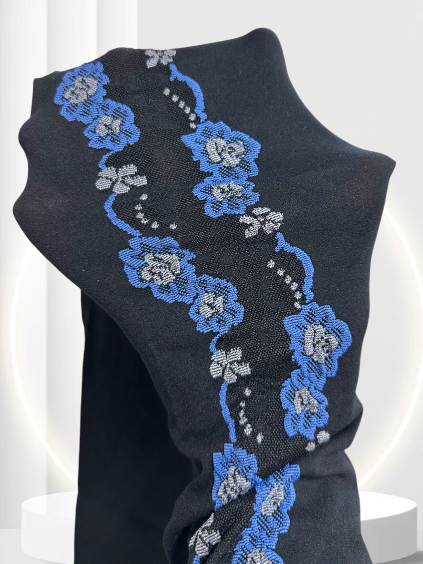 Pierre Cardin Paris Ange 70 Den Siyah Mavi Çiçek Nakışlı Şık Külotlu Çorap Siyah/Mavi - L/XL