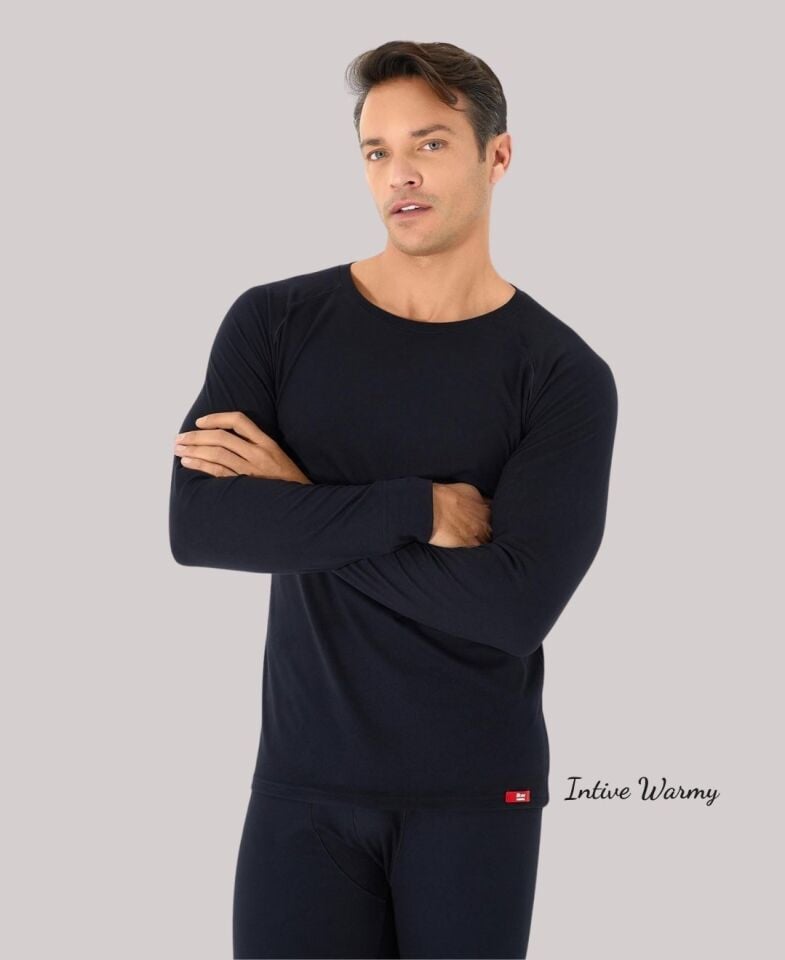 Jiber Erkek Siyah Kışlık Sıcak Tutan Bisiklet Yaka Uzun Kollu Termal Üst- Özel Paketleme-173 Siyah - 2XL