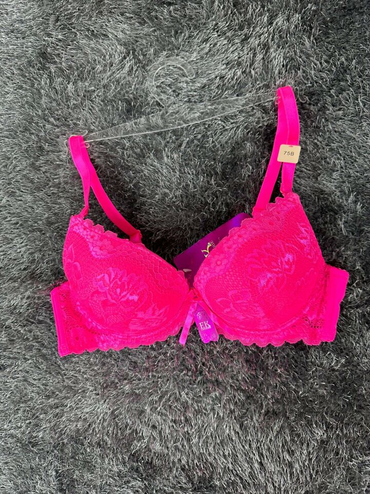 Barbie Pembe Double Push-up Dantelli Balenli İthal Sütyen -244 Pembe - 85B