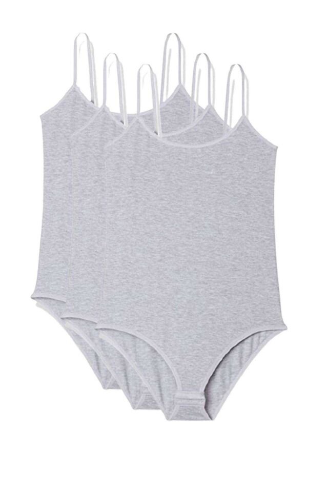3 Adet İp Askılı Kadın Çıtçıtlı Body Gri L