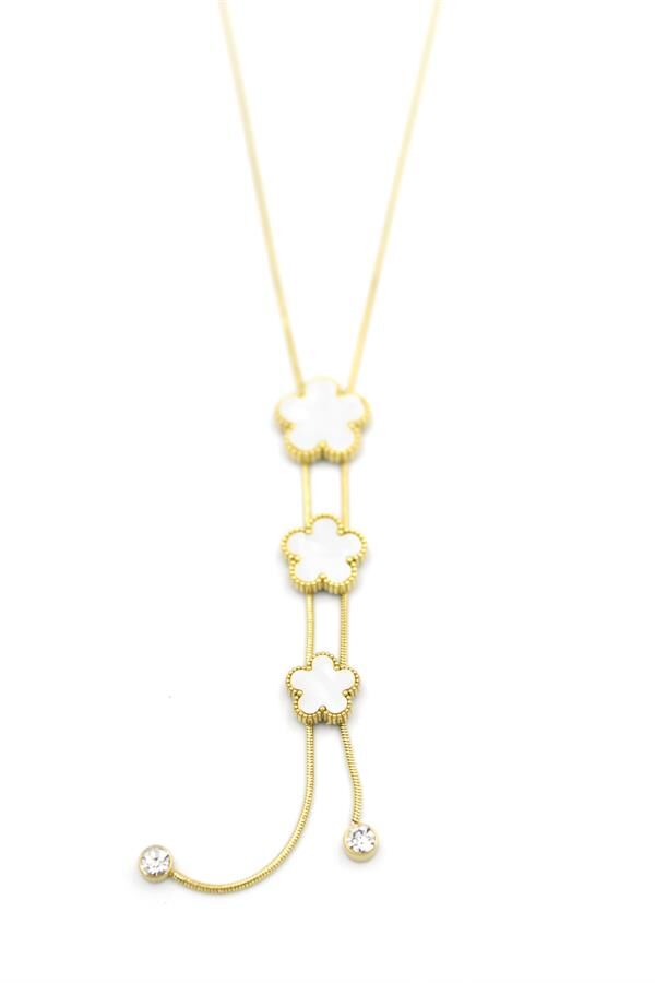 Vc Çiçek Kolye - Beyaz Beyaz