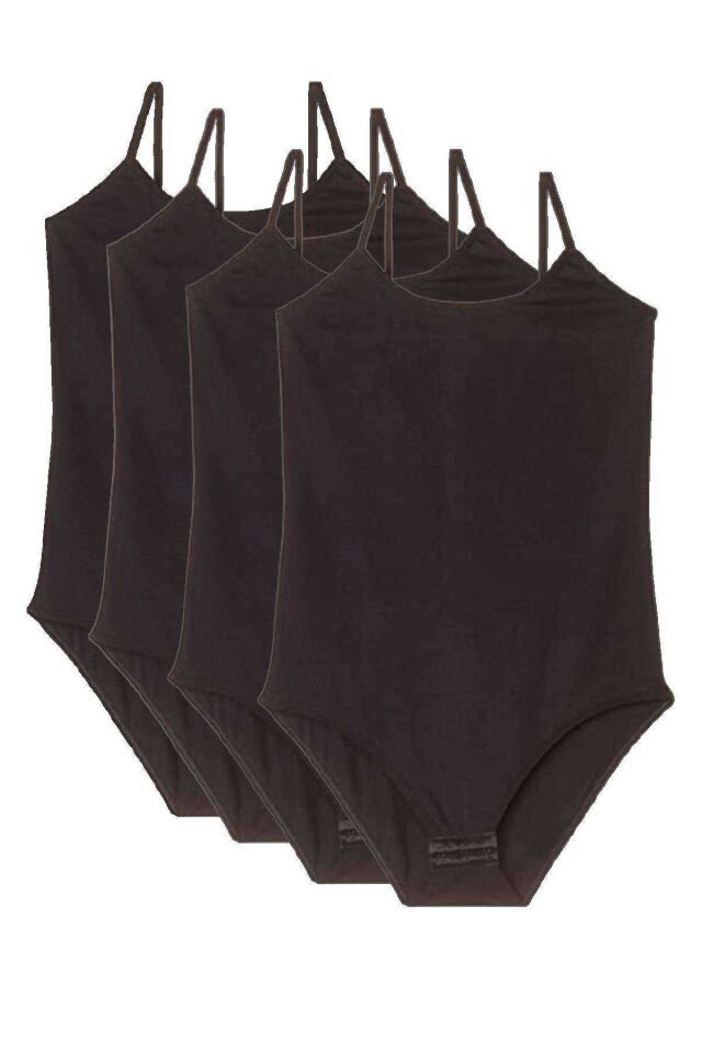 4 Adet İp Askılı Kadın Çıtçıtlı Body Siyah L